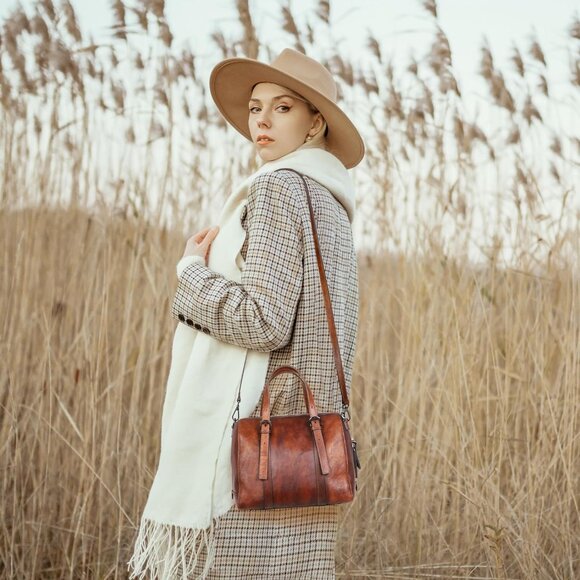 Genuine Leather Crossbody Bag Women Travel Purse Satchel Work Tote - Picture 6 of 8